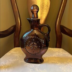 Vintage amethyst purple glass Jim Beam corked decanter with stopper